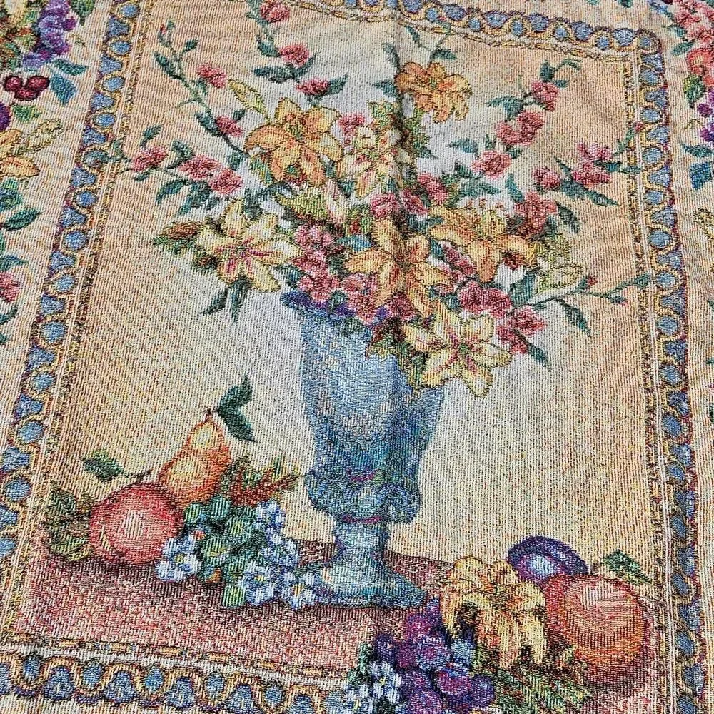 90s boho cottagecore floral fruits colorful tapestry